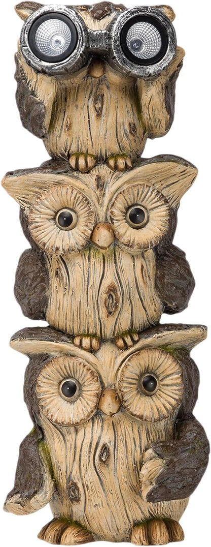 Alpine Corporation 25" Tall Outdoor Solar Powered Binocular Owls Yard Statue with LED Lights