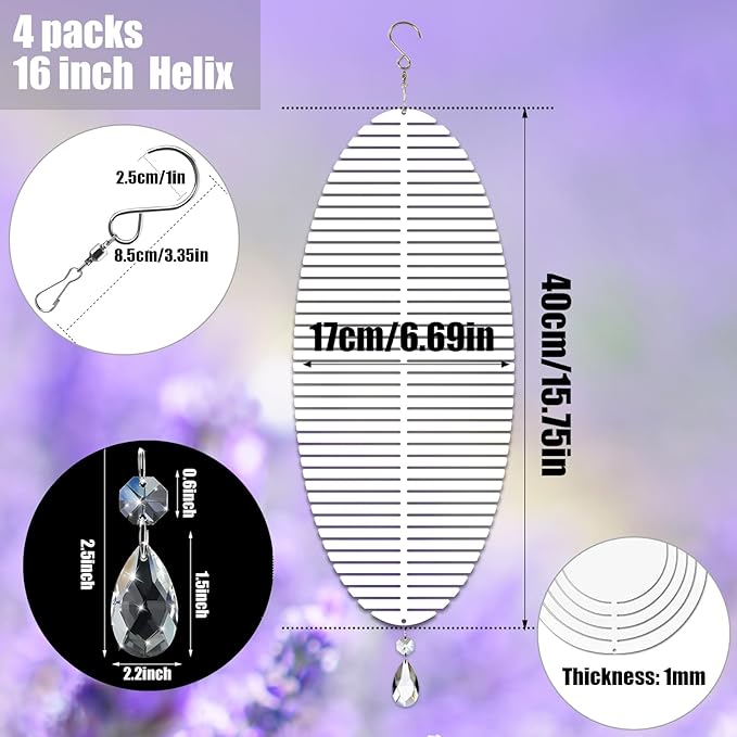 4 Pack 16inch Sublimation Wind Spinner Blanks 3D Aluminum Metal Wind Sculpture Kinetic Spinners for Yard and Garden Indoor Art Ornaments Hanging Decoration (Helix)