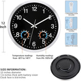 Caysie 12 Inch Indoor Outdoor Clocks Waterproof with Thermometer and Hygrometer Combo, Silent Battery Operated Quartz Metal Wall Clock for Patio Pool Bathroom Home (Black)