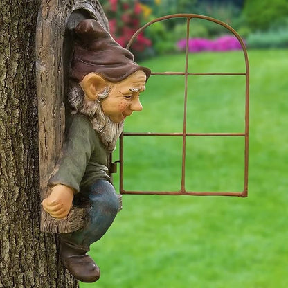 coolboy Outdoor Gnome Garden Decorative-12 Inch Elf Out The Door Tree Hugger,Gnome Decorations for Home,Whimsical Dwarves Outdoor Ornament,Gnome Statue Figurines-Patio Yard Lawn Porch Decoration