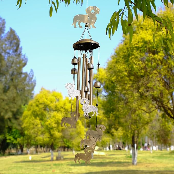 GDNSFIT Dachshund Wind Chimes for Outside, Metal Windchimes Outdoors, Dachshund Gifts for Women/Men, Memorial/Birthday Gifts, Garden Decor for Outside, Patio or Yard, Durable Chimes for Outdoors