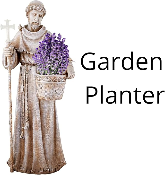 Needzo Natural Stone Resin Solar St Francis Garden Statue Planter, Outdoor Patio Decor, 24 Inch