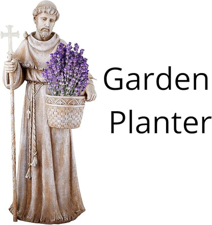 Needzo Natural Stone Resin Solar St Francis Garden Statue Planter, Outdoor Patio Decor, 24 Inch