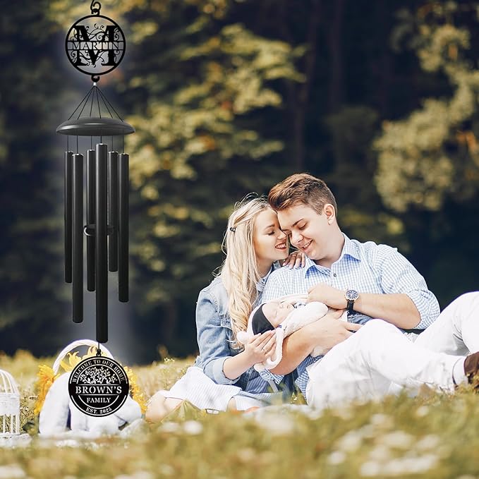 Best Housewarming Gifts 2025， Large Black Metal Wind Chime Outdoor Decor, Custom Family Name Welcome Sign, New Home Gift, Garden Patio Porch Decoration