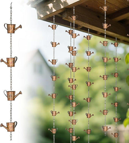 Copper Rain Chain for Gutters Vintage Outdoor Garden Patio Decorations Hanging Chimes Heart Circle Watering Can Metal Rain Chain Rustic Farmhouse Porch Backyard Outside Home Decor