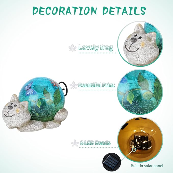 Afirst Garden Cat Statue Outdoor Decor - Resin Outdoor Figurine Glass Solar Lights Indoor Outdoor Decorations Patio Lawn Yard Art Ornaments