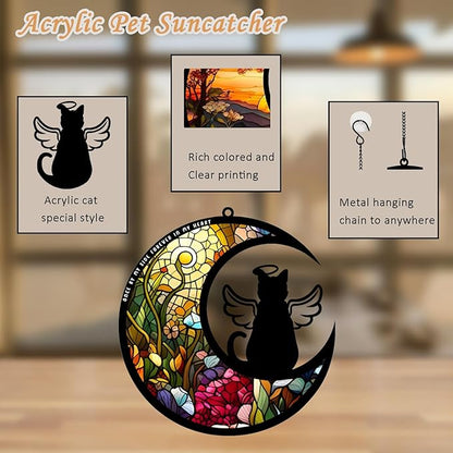 BamLue Cat Memorial Suncatcher for Windows Memorial Ornament, Pet Sympathy Gift to Memorialize The Loss, Angel Cat Sun Catchers with Personalized Decorations in Loving Memory for Loss