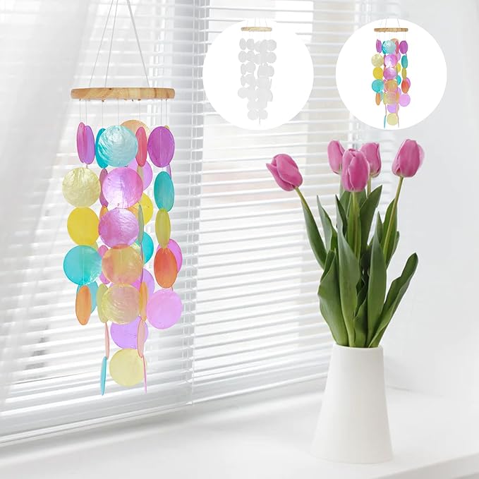 Shell Wind Chimes, Handmade Seashell Wind Chimes Hanging for Outside, Colorful/White Shell Wind Chimes Outdoor, Delicate Waterproof Lightweight Decoration Memorial Windchimes for Yard Porch Outdoor