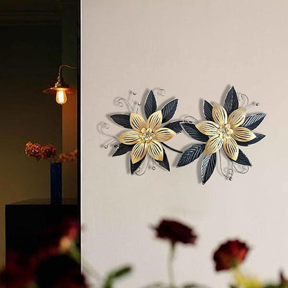 LIFFY Black Wall Decor,15" 3D Multi-layer Metal Flowers Wall Decor, Rustic Modern Floral Sculpture for Indoor Kitchen Bedroom Living Room Office Outdoor Garden Patio