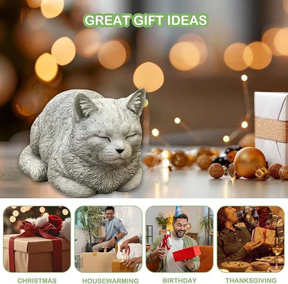 6 Inch Cat Garden Statues - Outdoor Decor for Patio Yard Art, Sleeping Cat Gifts for Women - Durable Grey Resin