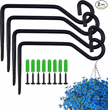 4 Pcs 6.7 Inch Black Plant Hanger Hooks Indoor/Outdoor Wall Mount. Metal Heavy Duty Hanging Plant Holder.Hanging Holder for Bird Feeders, Wind Chimes, Flower Baskets (Black, 4Pcs)
