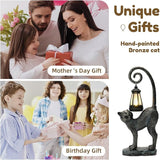 Solar Cat Garden Decor Outdoor Statue - Cat with LED Waterproof Sculptures Lights, Cute Pond/Yard Statues Outside Decoration, Home, Lawn, Patio, Resin Animal Ornament, Women/Gardening Gift