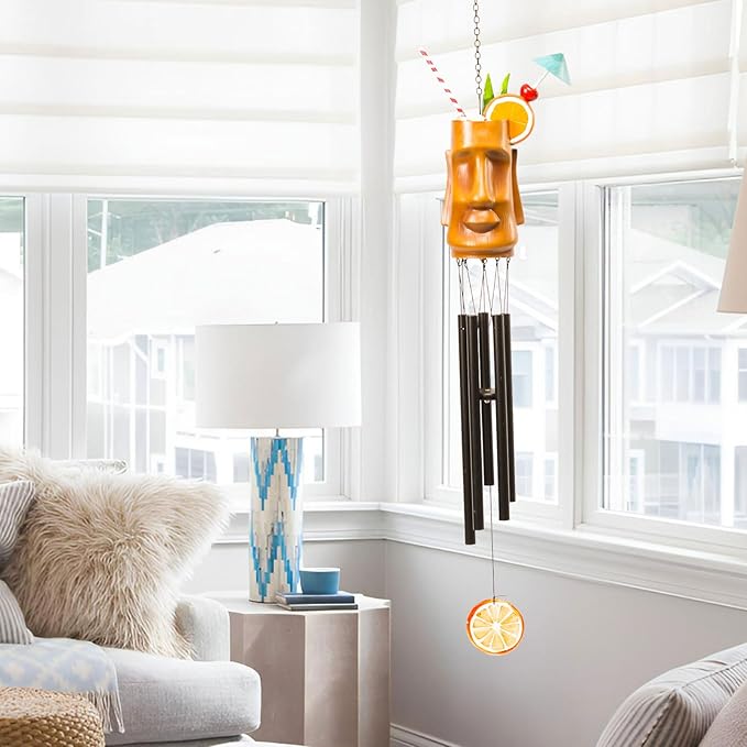 MUMTOP Wind Chimes for Outside Clearance - Garden Wind Chimes with Resin Face Cup Cocktail, 32 Inch Tropical Metal Windchimes for Patio Outdoor Porch Yard Decor Gifts(Orange)