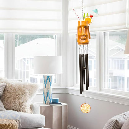 MUMTOP Wind Chimes for Outside Clearance - Garden Wind Chimes with Resin Face Cup Cocktail, 32 Inch Tropical Metal Windchimes for Patio Outdoor Porch Yard Decor Gifts(Orange)