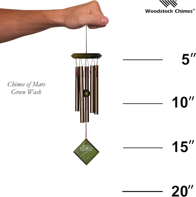 Woodstock Wind Chimes of Mars Wind Chimes for Outside 17" Green Small Light Sound Wind Chime Décor for Outdoor Garden, Patio, Porch, Encore Collection