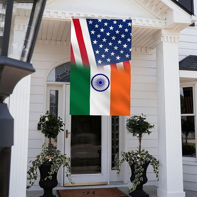 Indian American Combination Flag 2X3FT, Double Sided 3Ply, US India Flags, Men Women Banner,Vibrant Colors, Double Stitched with 2 Brass Grommets, Bar Garden Street Decoration, GYM, Office Decor,Indoor Outdoor Use,Gifts. (US-IN-X, 2x3ft3ply)