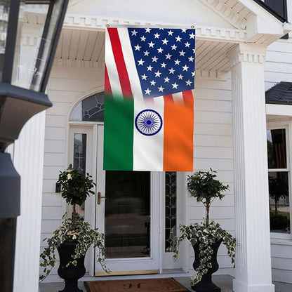 Indian American Combination Flag 2X3FT, Double Sided 3Ply, US India Flags, Men Women Banner,Vibrant Colors, Double Stitched with 2 Brass Grommets, Bar Garden Street Decoration, GYM, Office Decor,Indoor Outdoor Use,Gifts. (US-IN-X, 2x3ft3ply)