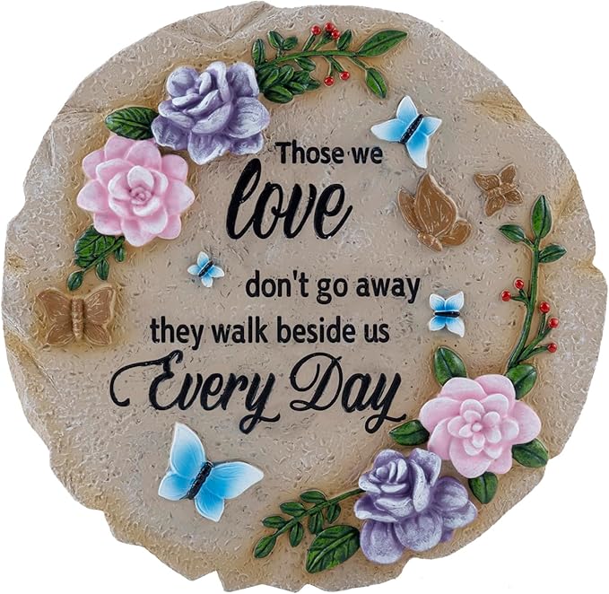 MyGift 9 Inch Resin Memorial Stepping Stone, Butterfly & Floral Sympathy Plaque, Bereavement Remembrance Gifts for Loss of Loved One, Outdoor Remembrance Stone