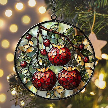 Cottage Pomegranate Acrylic Suncatcher Stained Glass Effect Window Car Hanging Christmas Ornament Indoor Outdoor Decor Garden Sun Catcher Panel for Acrylic Suncatcher Lover for Women Mom Grandma