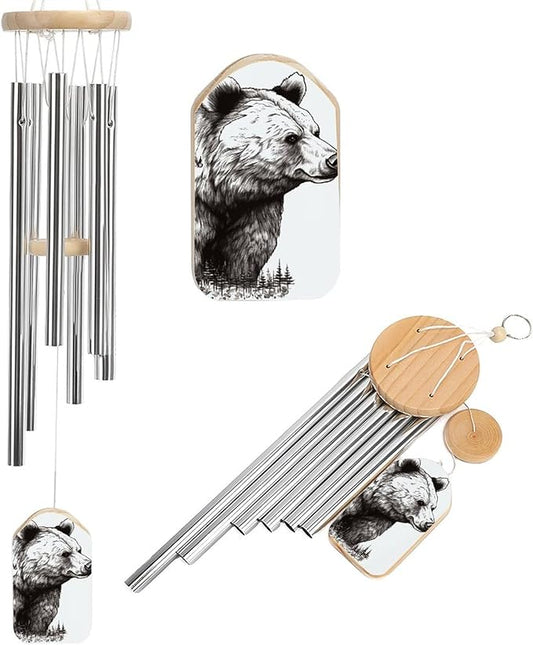 Large Aluminium Wind Chimes 20.5" Inches Wildlife Hand Drawn Bear Animal Wind Chimes for Outside Memorial Wind Chimes Sympathy Wind Chime for Outdoor Garden Patio Decoration