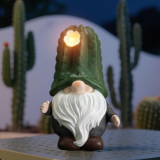 Etlemonde Solar Cactus Gnome Statue Garden Decor Light - Outdoor Decorative LED Flower, Suitable for Patio, Lawnand Garden Decorations, Gifts for Mom