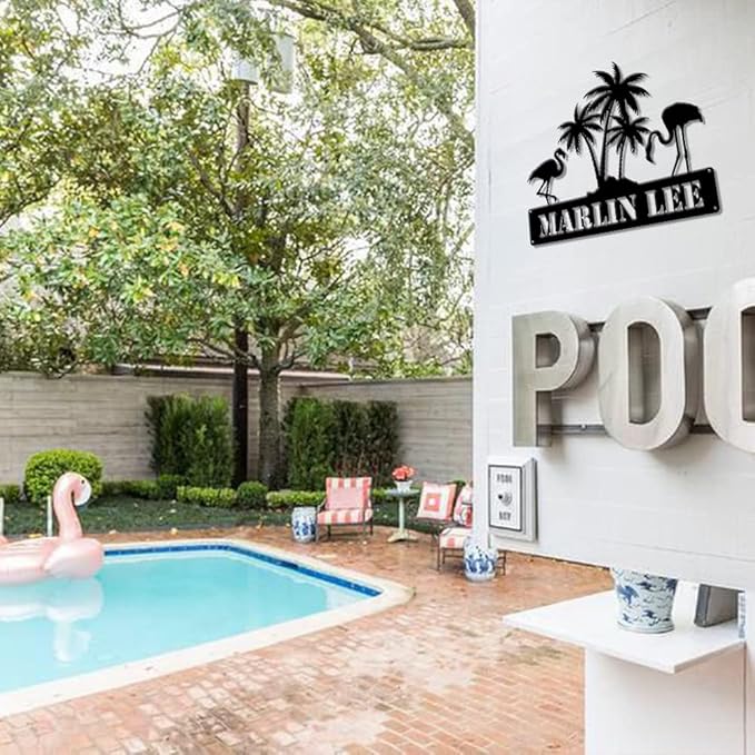MeMate Flamingo Decor, Personalized Outdoor Metal Signs for Backyard, Porch, Deck - Custom Name Signs, Housewarming Gifts