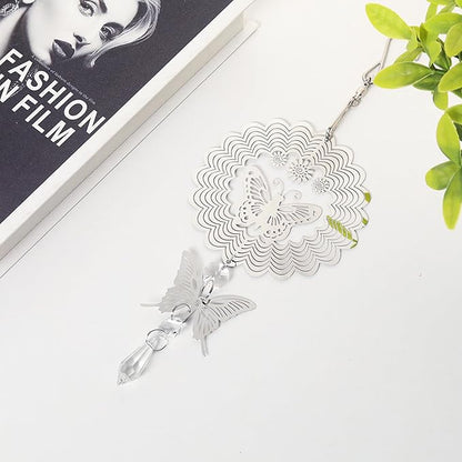 LONGSHENG - SINCE 2001 - Rainbow Maker Crystal Sun Catcher Wind Spinner for Indoor Outdoor Hanging Decor, with Silver Butterfly and Hook Decorative for Window Home Garden Birthday Gift