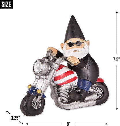 Accent Plus Biker Gnome Solar Statue 8x3.25x7.5