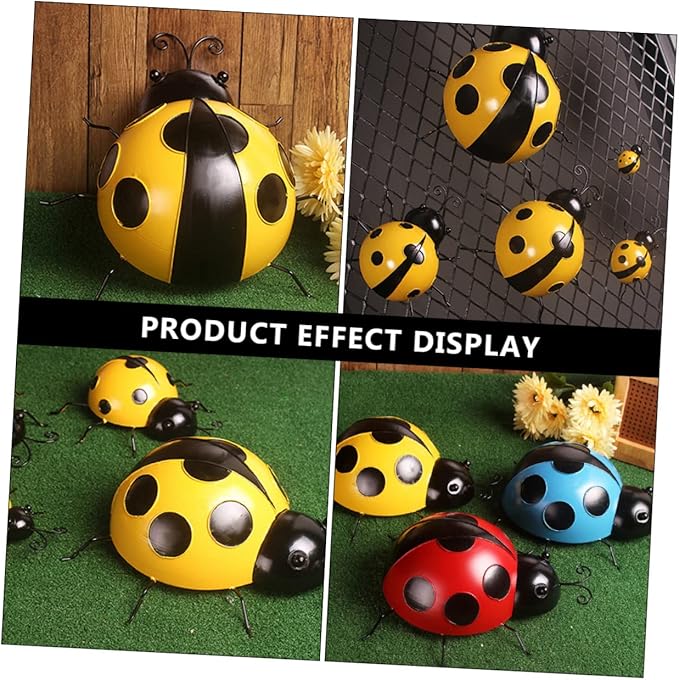 Kisangel 3pcs Iron Art Ladybug Ornaments for Garden Realistic Simulated Decorations Nature Guys