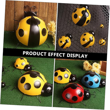 Kisangel 3pcs Iron Art Ladybug Ornaments for Garden Realistic Simulated Decorations Nature Guys