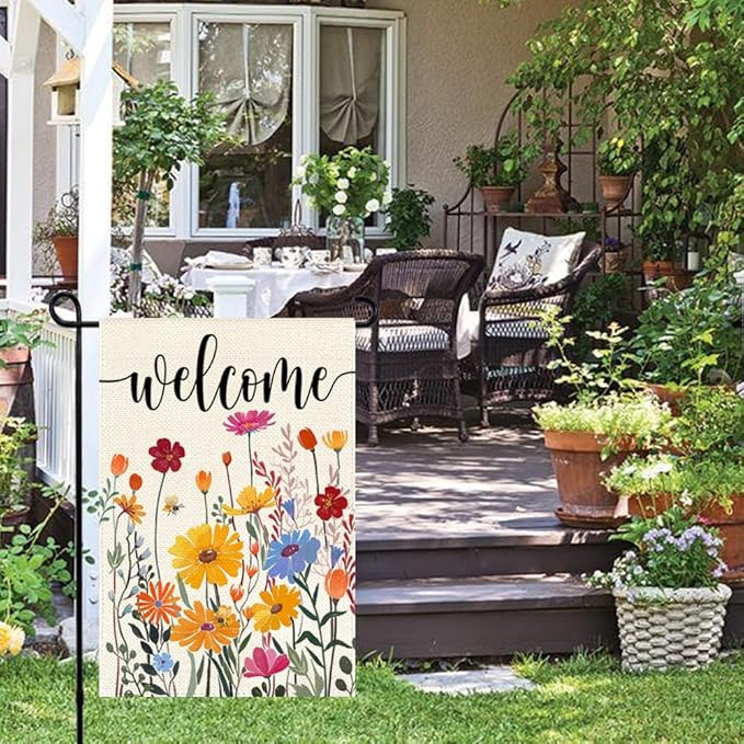 Spring Summer Garden Flag 12x18 Inch Double Sided Outside Colorful Floral Daisy Flowers Outdoor Seasonal Holiday Welcome Yard Porch Decoration
