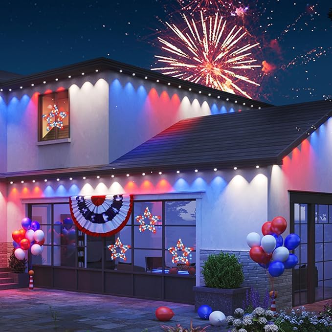 LAMPHOME 14" Lighted Red, White and Blue Patriotic Star Window Silhouette Decoration for Indoor & Outdoor Celebrations