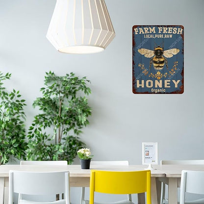 snowsun Metal Signs Farm Fresh Local Pure Raw Honey Funny Tin Sign Vintage Aluminum Sign Wall Decor for Living Room Bedroom Garden Yard Bar Cafe 8×12 Inches