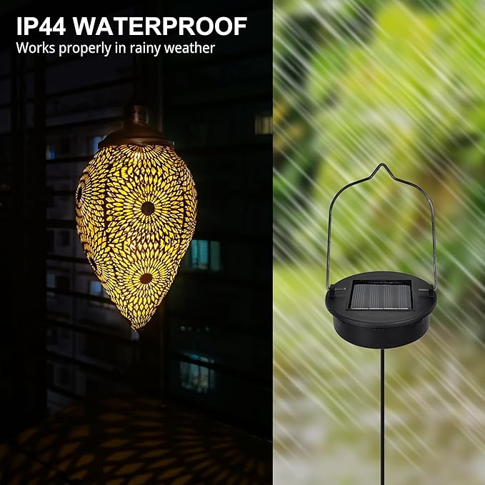 Hanging Solar Lights Outdoor Waterproof with Shepherd Hook Garden Decor Chandelier Birthday Gifts for Women Mom Family Hanging Solar Lanterns for Yard Patio Pathway Holiday Gift Ideas