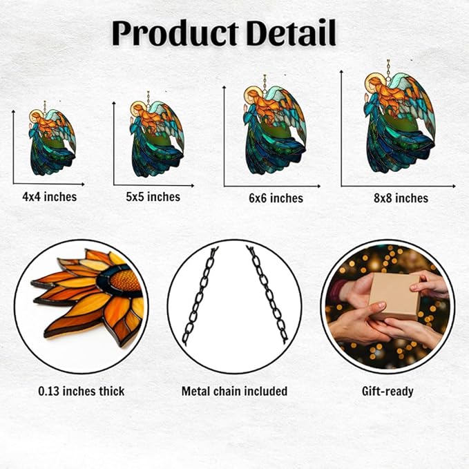Vivid Angel Mosaic Art Acrylic Suncatcher Stained Glass Effect Window Car Hanging Christmas Ornament Indoor Outdoor Decor Garden Sun Catcher Panel for Butterfly Lover for Women Mom Grandma