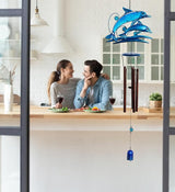 CoTa Global Jumping Dolphins Wind Chime - Handcrafted Glass and Metal Chime - Hanging Dolphins Decoration for Indoor and Outdoor Spaces, Hanging Ocean Animal Windchime Decor Gift - 35 Inches