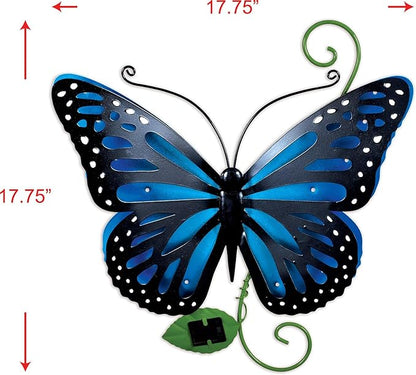 Sunset Vista Designs 94454 Outdoor Metal Sculpture Solar Lights Collection Hanging Yard and Garden Art for Fence or Wall, 17", Butterfly - Blue