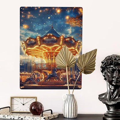 Tin sign Classic Carousel,Metal signs wall decor,Exquisite art plaque poster,for office,studio,living room,kids room,bar,cafe,Garden,Practical decorative Gifts,Easy to hang,12x16 inch