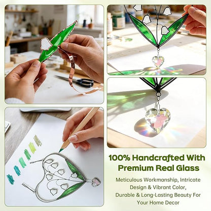 Lily of The Valley Sun Catcher Stained Glass Window Hanging - IDEA SHOW 6.6 Inch Handmade Real Glass Suncatcher Ornaments, Memorial Gifts for Women, Mom, Plant Lover Gifts for Indoor Home Wall Decor