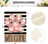 AVOIN colorlife Pink Paw Print Spring Garden Flag 12x18 Inch Double Sided Outside, Daisy Floral Welcome Stripes Yard Outdoor Flag