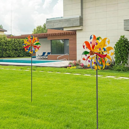 DREAMYSOUL Wind Spinners Outdoor, 13" Dia Colorful Petals Metal Garden Wind Spinner, Kinetic Wind Sculptures & Spinners for Yard Lawn Patio Decor