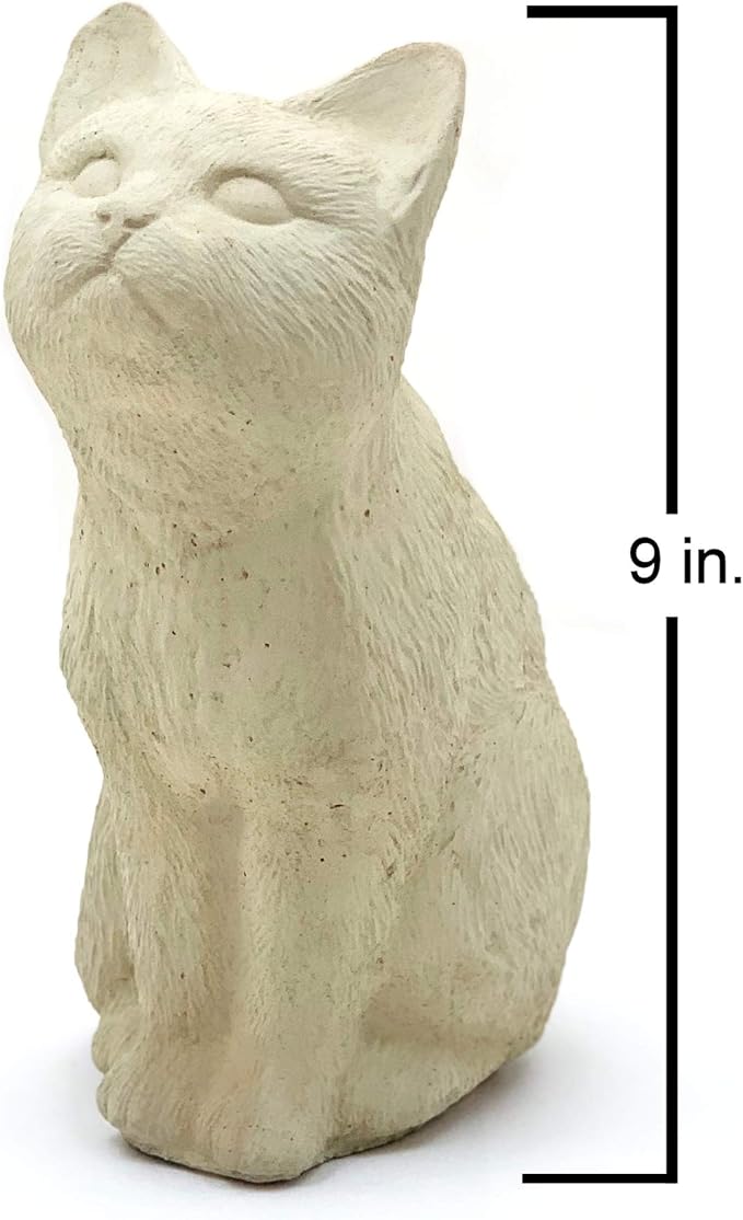 Bird Watching Cat Statue: Durable Solid Stone Kitten w/Aged Texture. Unique Home Décor, Garden Accent. Sealed for Outdoors. Handcrafted USA. (Classic/Whitish)