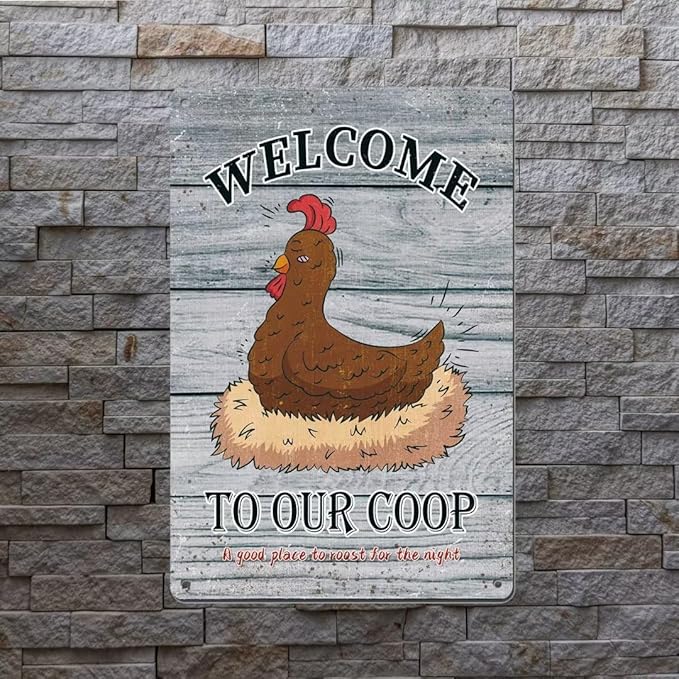 Vintage Metal Signs Chicken Coop Signs for Farm Yard Decor, Farm Tin Signs for Home Kitchen Outdoor Decor, Welcome To Our Coop - 8×12 inches