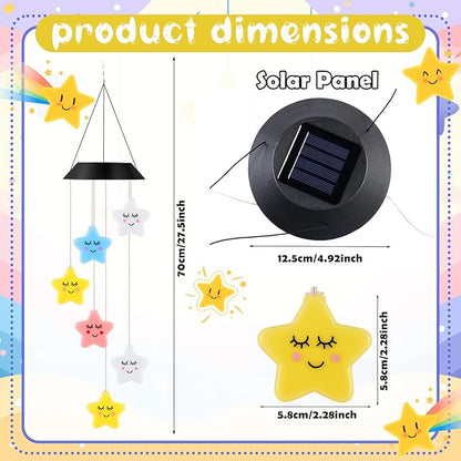 GlikCeil Star Solar Wind Chimes 27.5inch Outside Waterproof Hanging LED for Yard, Porch, Patio, Pajama Party, Color Changing Lights(Sleeping Star)
