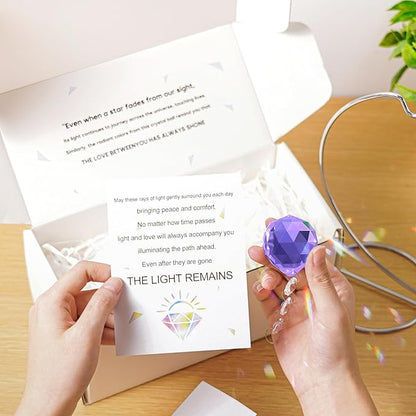 9-Inch,Unique Sympathy Gifts for Loss of Loved One,40mm Crystal Suncatcher,Condolences Gift for Loss of Mom Dad Friend Son Daughter,in Memory of Loved One Gifts,Silver Stand and a Sympathy Card