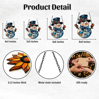 Snowman Cute Mistletoe Winter Scarf Acrylic Suncatcher Stained Glass Effect Window Car Hanging Christmas Ornament Indoor Outdoor Decor Garden Sun Catcher Panel for Women Mom Grandma