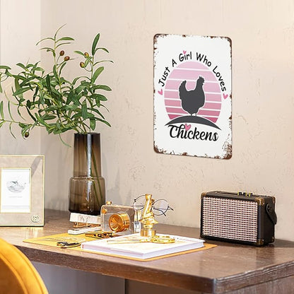 Patio Wall Decor Just A Girl Who Loves Chickens Floraler Girls Retro Signs Metal Vintage Bathroom Retro Tin Metal Sign For Home,Office,Yard,Or Cafe Inspirational Life Quotes Wall Decor 8X12inch