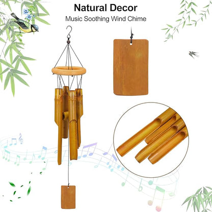 VIREKM Wooden Wind Chimes for Outside, Sympathy Wind Chimes Bamboo Windchimes Outdoors with Natural Sounds, Gifts for Mom, Indoor Outdoor Decorations for Patio Porch Garden and Backyard