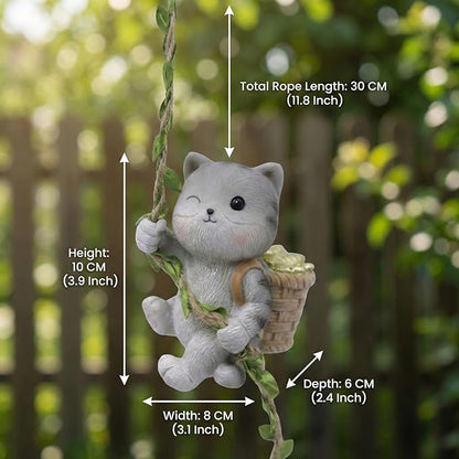 Cat Decor Garden Statue - Hanging Cat Figurine for Outdoor Patio, Cute Mini Resin Animals Yard Art, Garden Sculptures & Statues for Tree Decorations