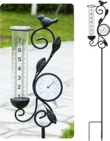 32" Garden Rain Gauge with Thermometer - 7" Glass Tube for Outdoor Indoor Use, Patio Yard Decor Statue